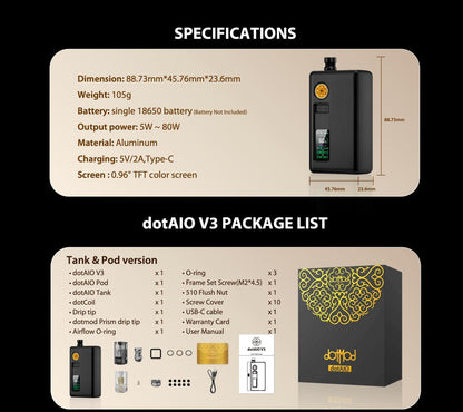 原廠正品 DOTMOD DotAIO V3 佩特里 電子 小煙 大煙主機套裝